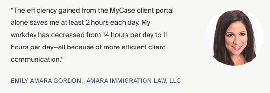 MyCase law firm client portals saves a MyCase customer 2 hours each day. 