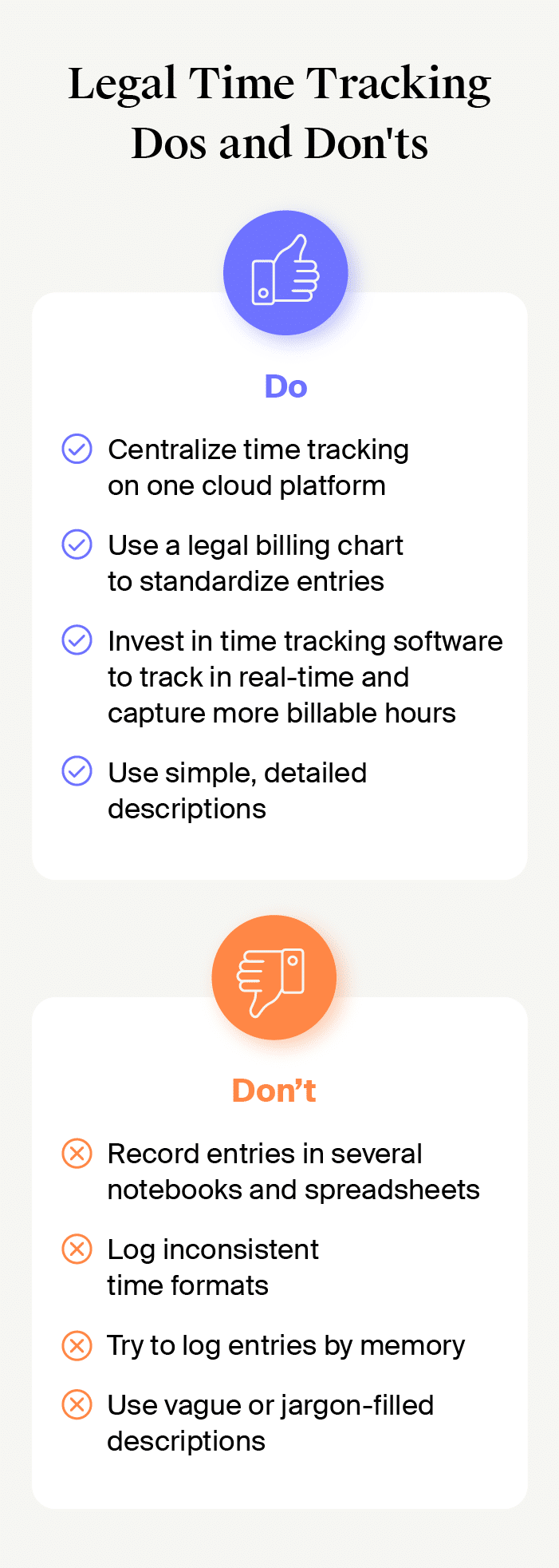 List of dos and don’ts of legal time tracking.