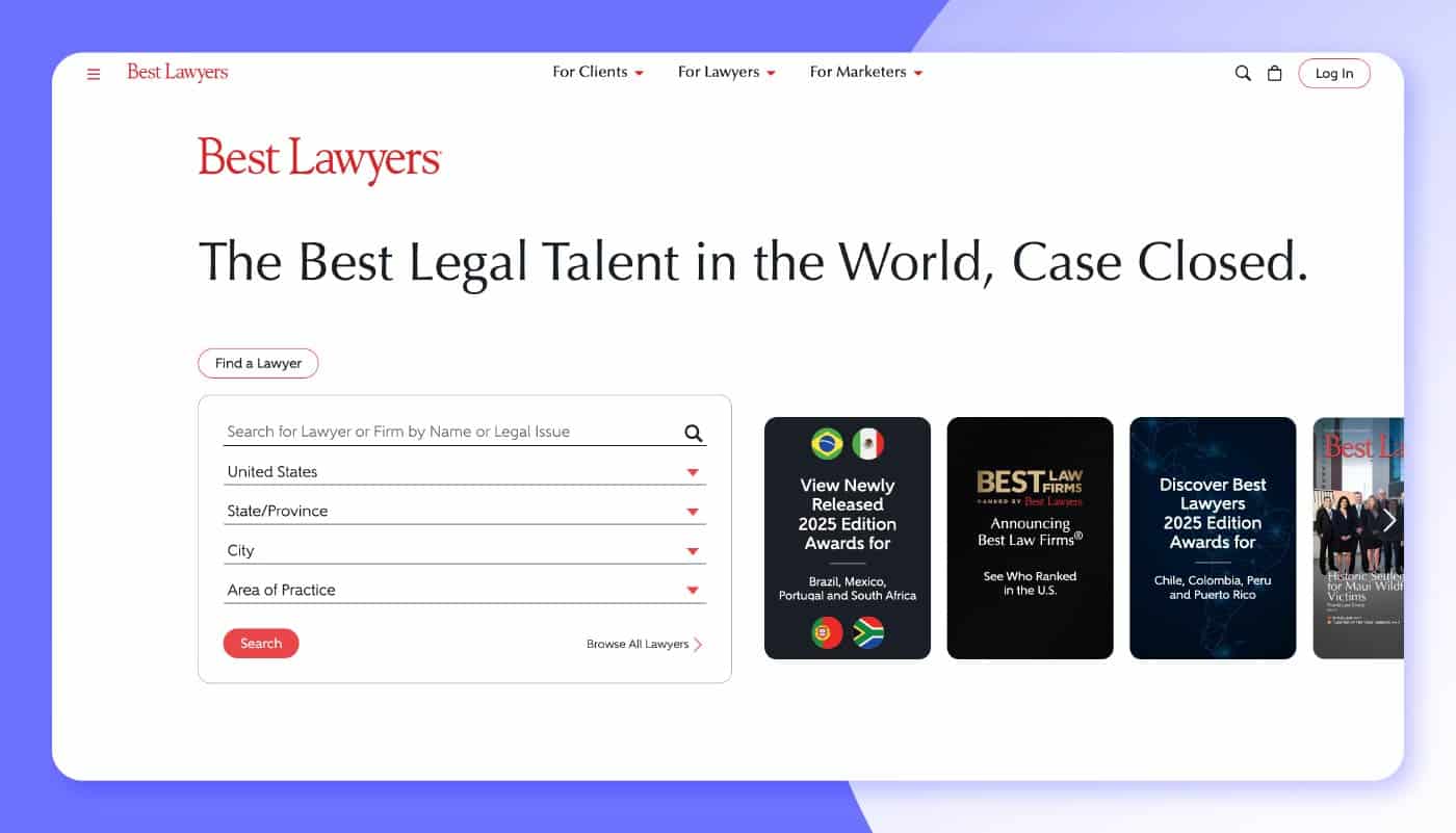 Best Lawyer’s lawyer search page.