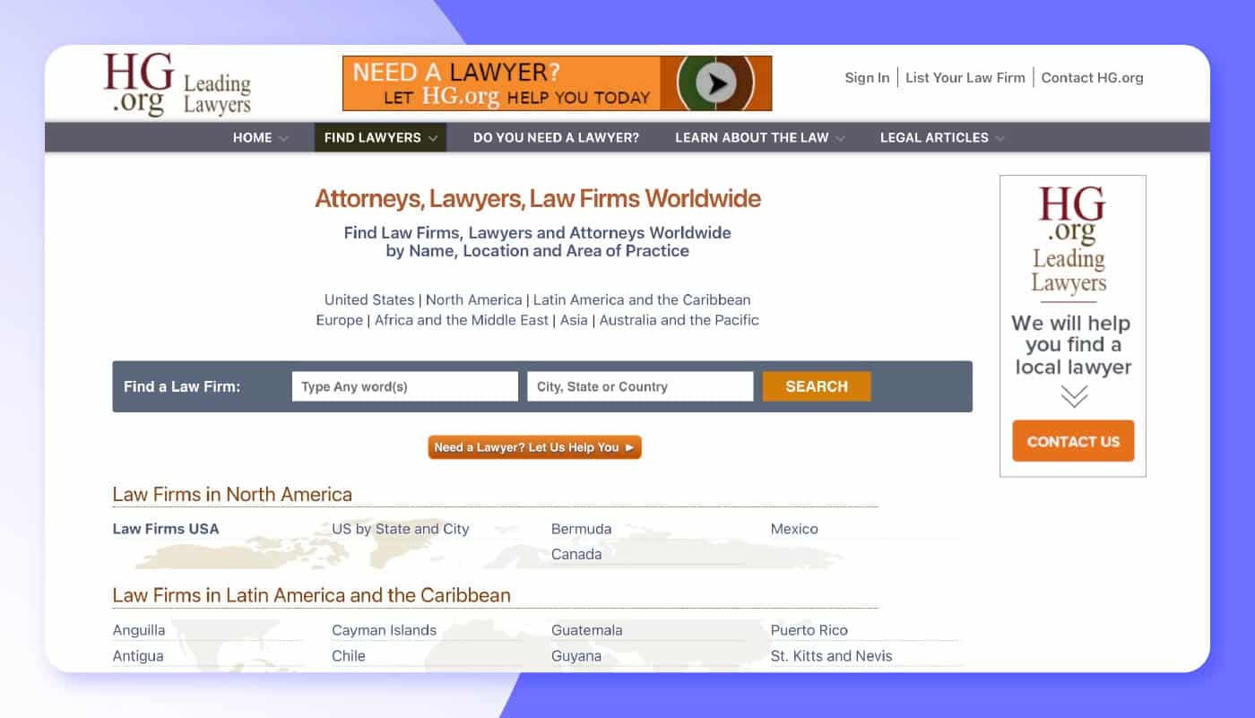 HG.org’s lawyer search page